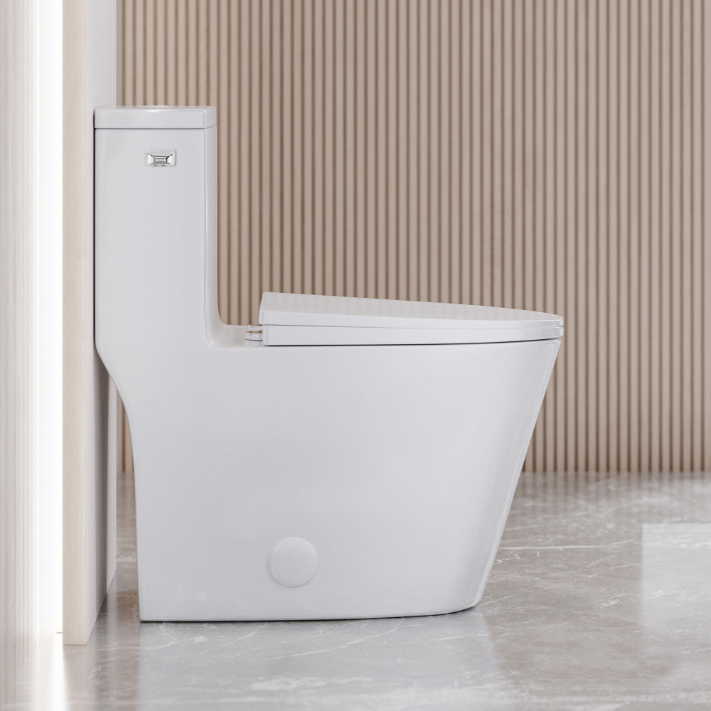Dreux One-Piece 12" Rough-in 1.28 GPF Left Flush Elongated Toilet in Glossy White (6 - Pack)