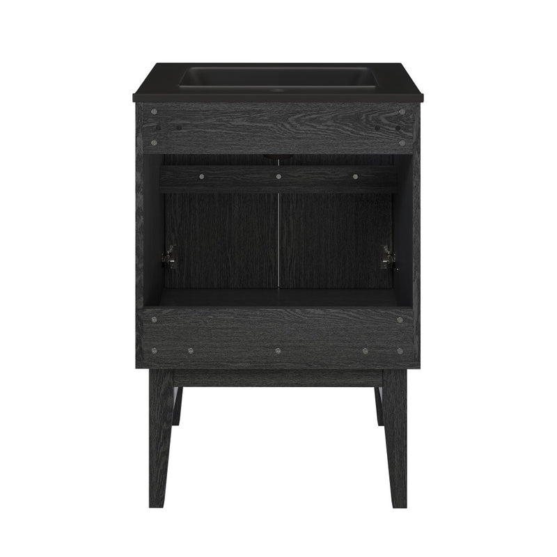 Bosse 24" Freestanding Bathroom Vanity in Black Oak with Black Sink Top