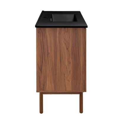 Classe 36" Freestanding Bathroom Vanity in Brown Oak with Black Sink Top