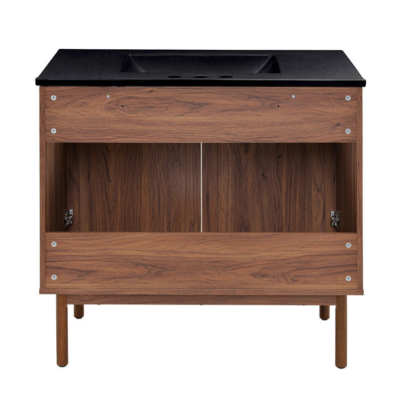 Classe 36 in. Brown Oak Bathroom Vanity With Black, 3-Hole Ceramic Sink Top