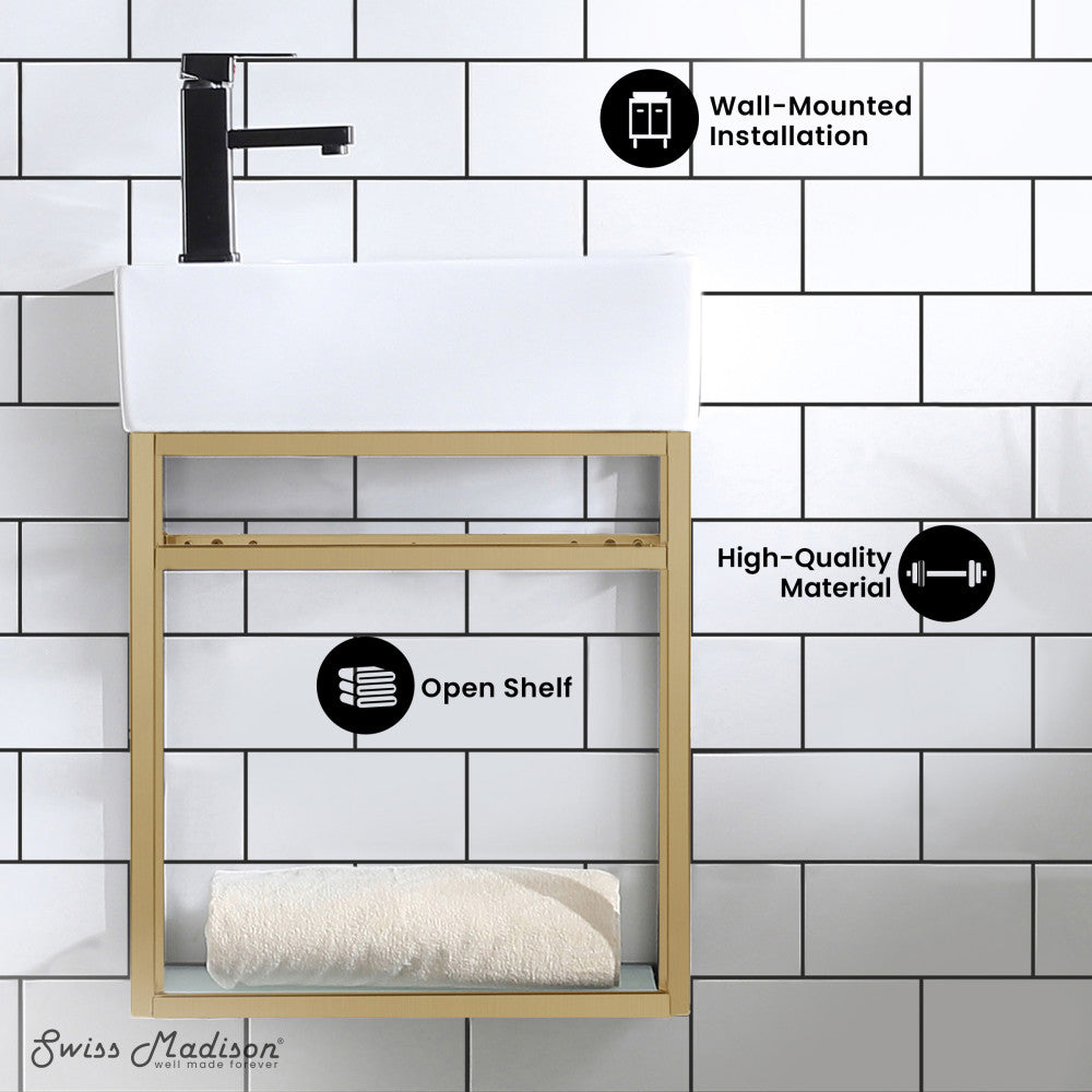 Pierre 19.5 Single, Open Shelf, Gold Metal Frame Bathroom Vanity