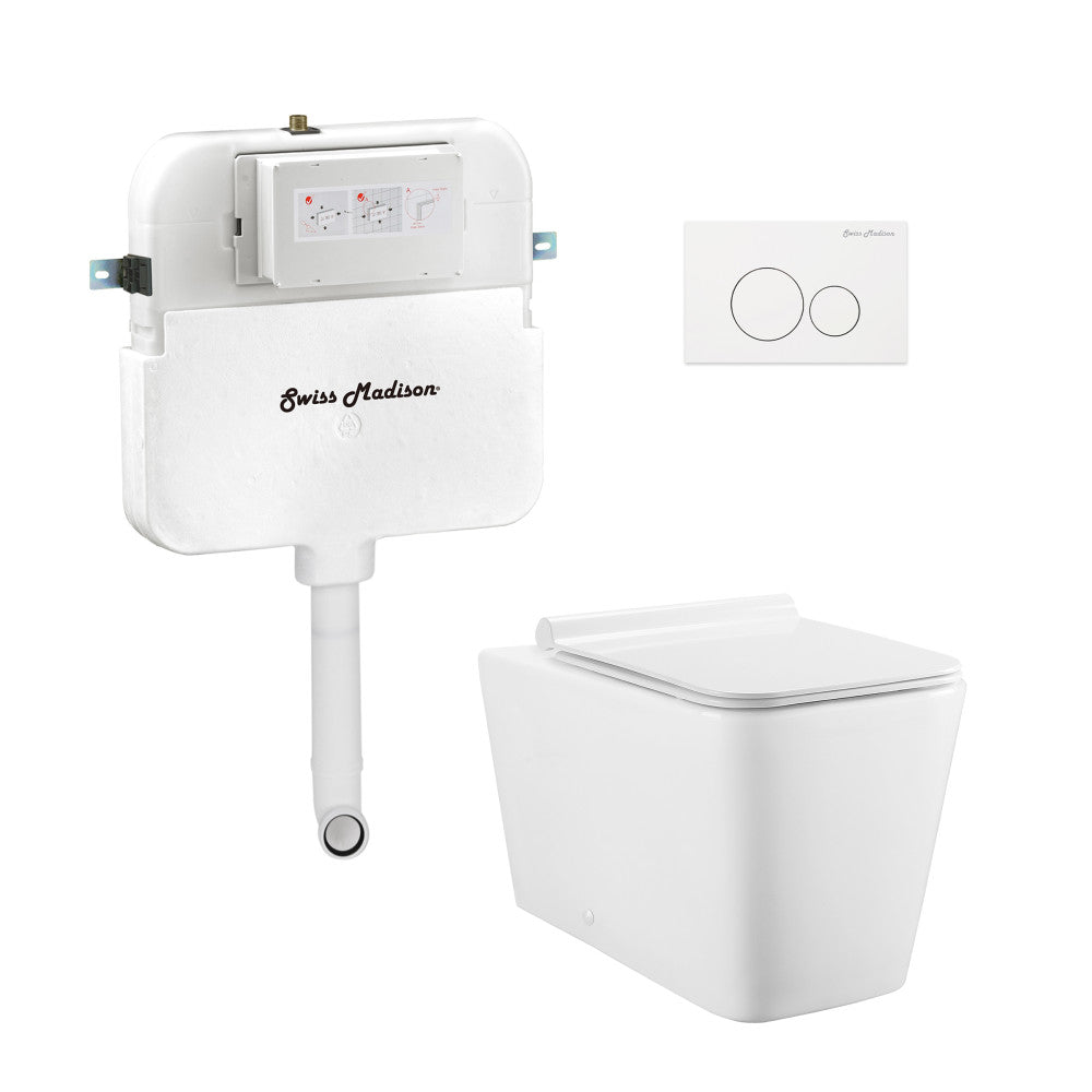 Concorde Back-to-Wall Toilet Bundle 0.8/1.6 GPF Dual Flush in Glossy White with White Flush Plate