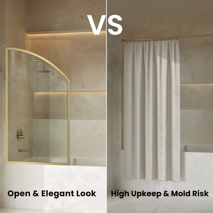 Demi 34 x 58 Framed Fixed 3/8 in. (10mm) Clear Tempered Glass Tub Door with Gold Brushed Frame