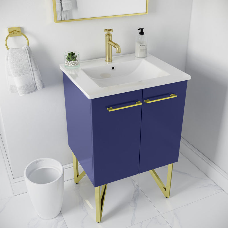 Annecy 24" Freestanding Bathroom Vanity in Navy Blue with Sink Top