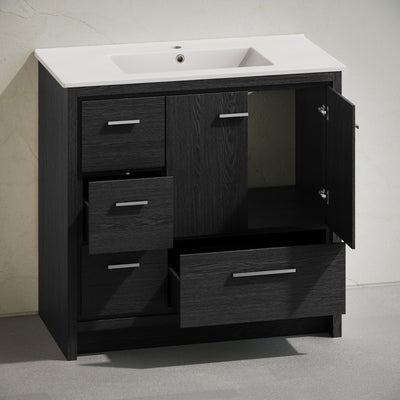 Virage 36" Freestanding Bathroom Vanity in Black Oak with Sink Top