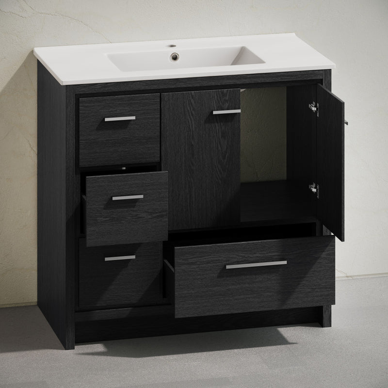 Virage 36" Freestanding Bathroom Vanity in Black Oak with Sink Top