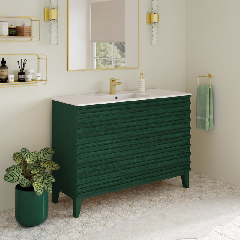 Cascade 48" Freestanding Bathroom Vanity in Green Oak with Sink Top
