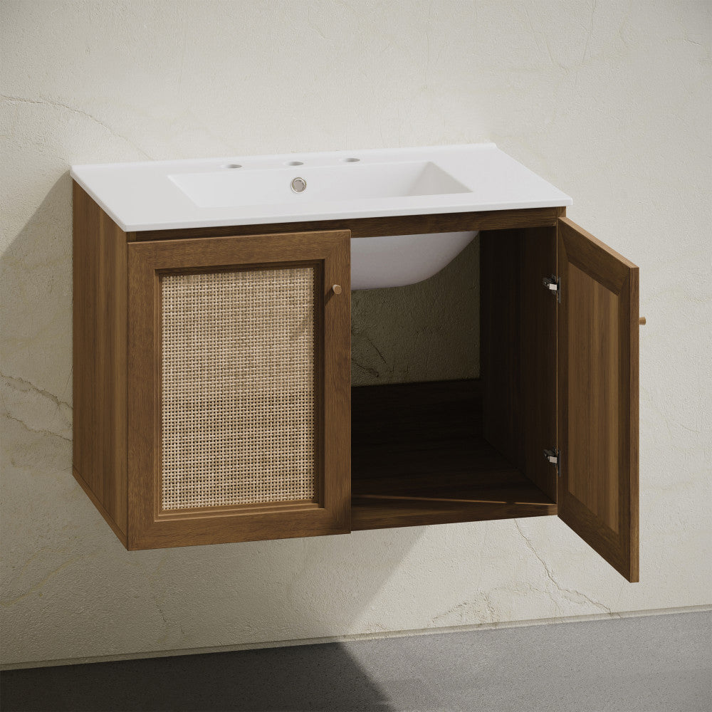 Classe 30" Wall-Mounted Bathroom Vanity in Brown Oak with Widespread Faucet Holes Vanity Top