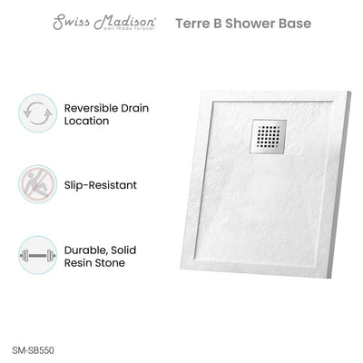 Terre B Series 36" x 36" Reversible Drain Shower Base