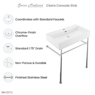 Claire 30 Ceramic Console Sink White Basin Chrome Legs