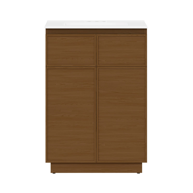 St. Tropez 24" Freestanding Bathroom Vanity in Brown Oak with 3-Hole Centerset Sink Top