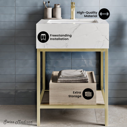 Beau 24" Open Shelf Natural Oak Frame Freestanding Bathroom Vanity with Sink Top