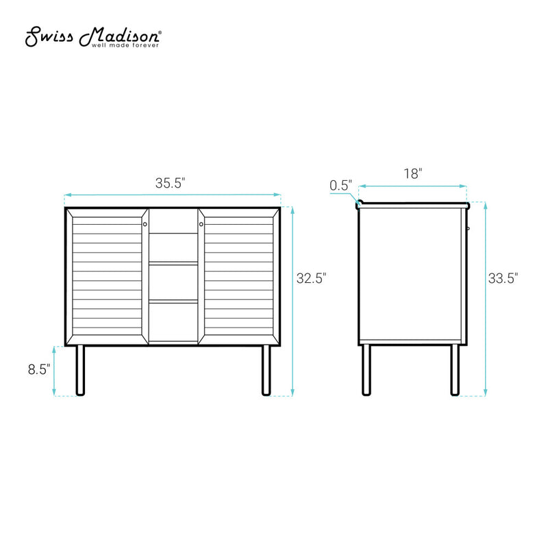 Bron 36" Freestanding Bathroom Vanity Cabinet without Top in Black Oak