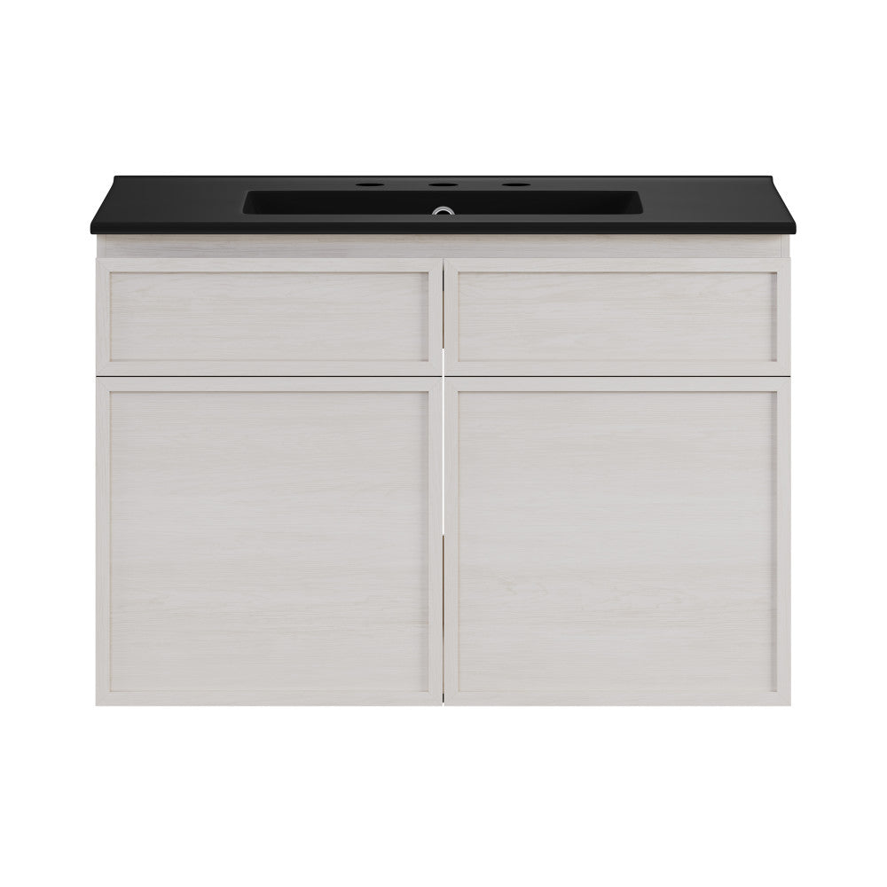 St. Tropez 30" Wall-Mounted Bathroom Vanity in White Oak with Black 3-Hole Widespread Sink Top