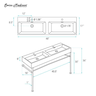 Claire 48" Double Basin Console Sink with Matte Black Legs