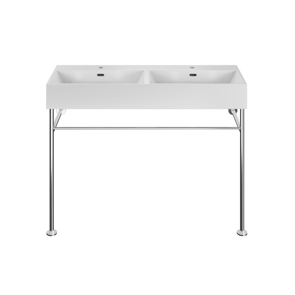 Claire 48" Double Basin Console Sink with Polished Chrome Legs