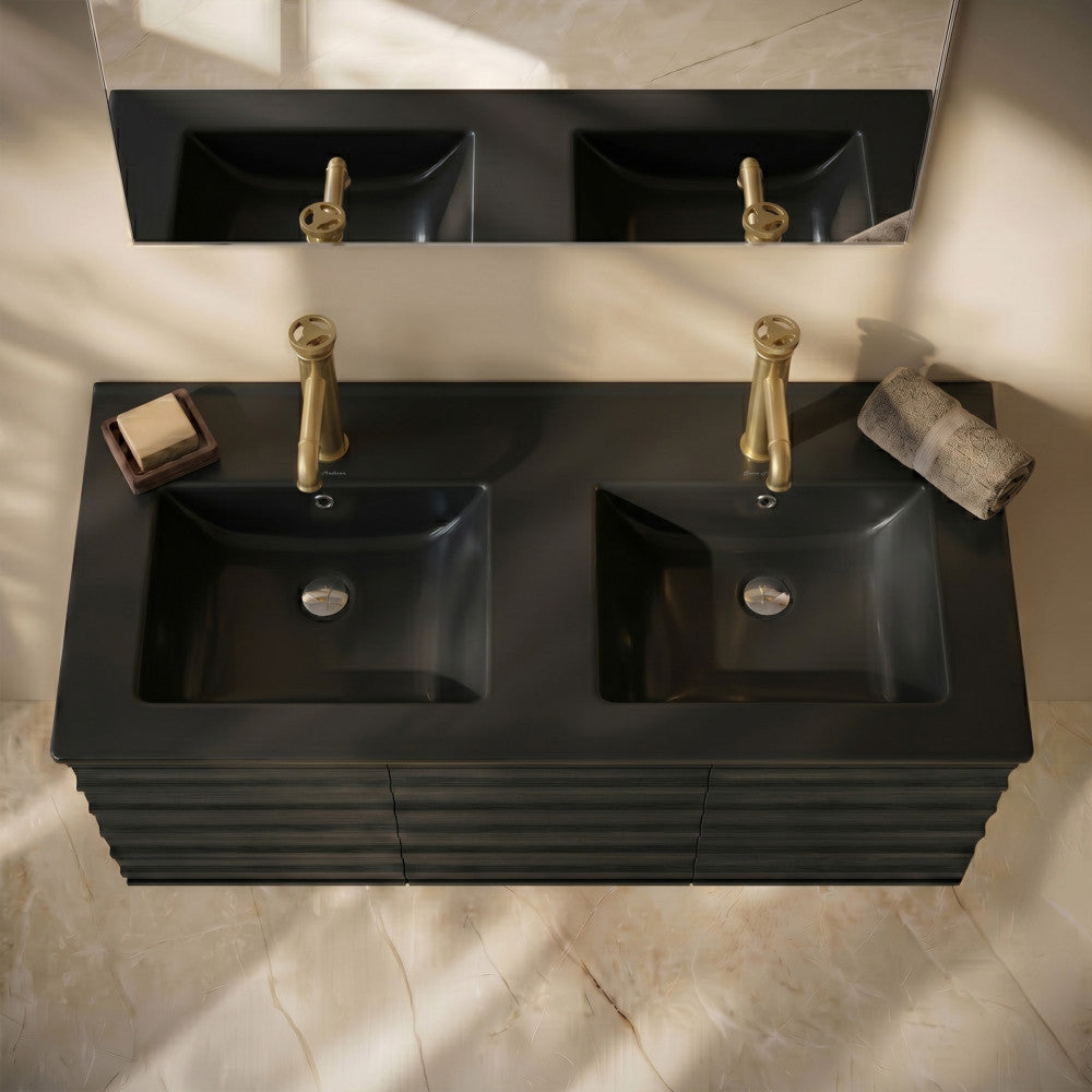 48" Double Basin Vanity Sink Top in Matte Black