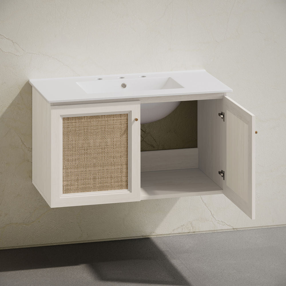 Classe 36" Wall-Mounted Bathroom Vanity in White Oak with Widespread Faucet Holes Vanity Top