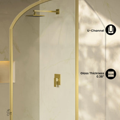 Demi 34 x 76 Framed Fixed 3/8 in. (10mm) Clear Tempered Glass Shower Door with Gold Brushed Frame