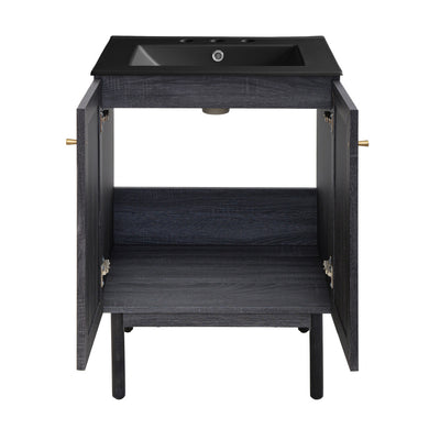 Classe 24" Freestanding Bathroom Vanity in Black Oak with Black 3-Hole Centerset Sink Top