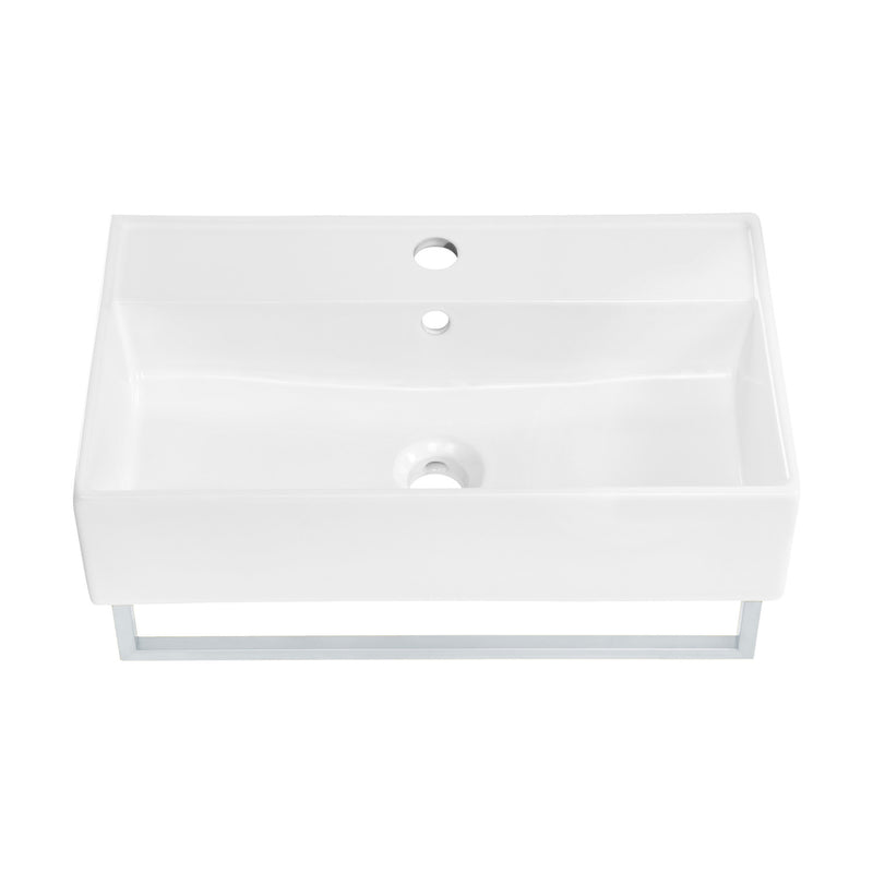 Claire 22" Wall-Mount Bathroom Sink with Silver Towel Bar