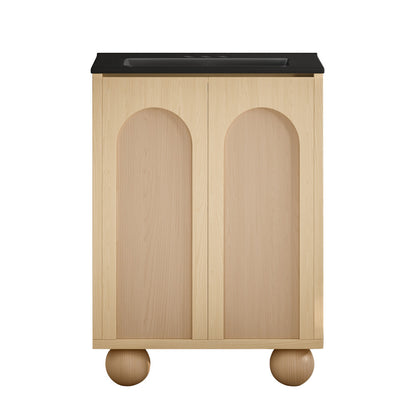 Plaisir II 24" Freestanding Bathroom Vanity in Natural Oak with Black 3-Hole Widespread Sink Top