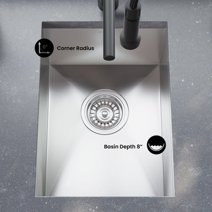 Tourner 14 x 18 Stainless Steel, Single Basin, Undermount Kitchen Sink