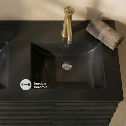 48" Double Basin Vanity Sink Top in Matte Black