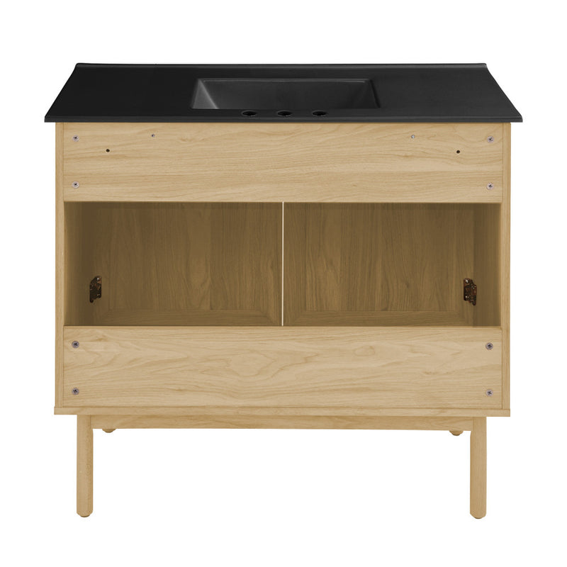 Classe 36" Freestanding Bathroom Vanity in Natural Oak with Black 3-Hole Widespread Sink Top