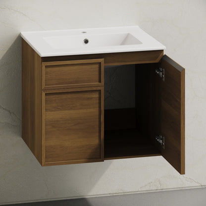 St. Tropez 24" Wall-Mounted Bathroom Vanity in Brown Oak with Sink Top