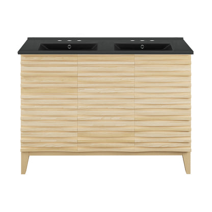 Cascade 48 in. Natural Oak, Double Basin Bathroom Vanity With Black, 3-Hole Centerset Ceramic Sink Top