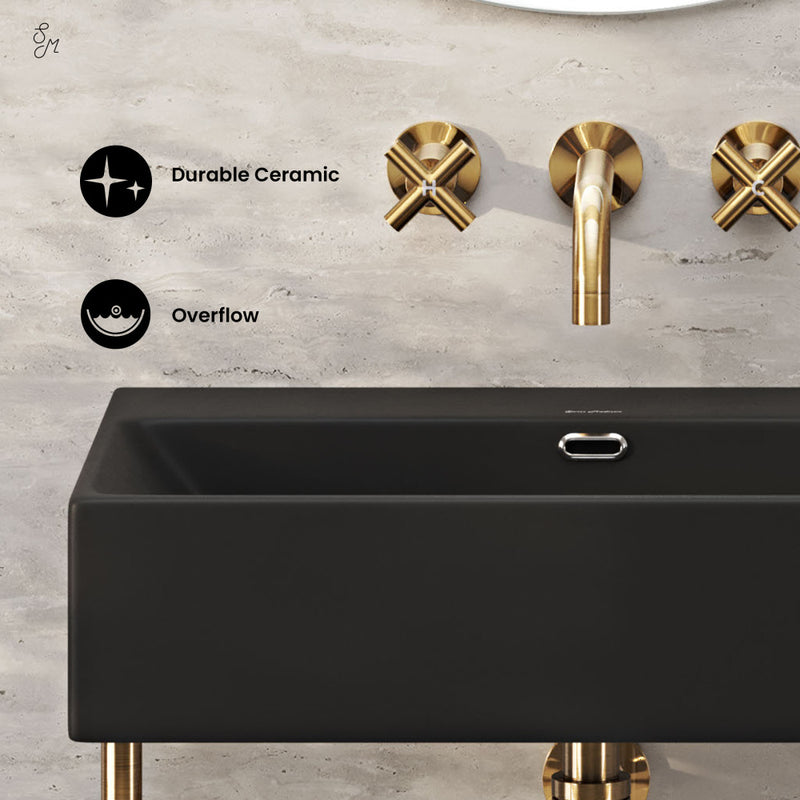 Claire 24" Rectangle Matte Black Zero Hole Console Sink with Brushed Gold Legs