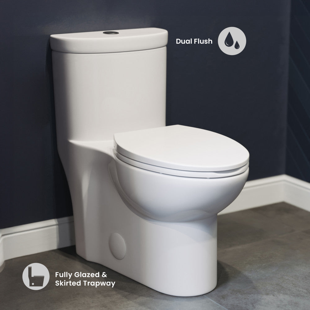 Sublime One Piece Elongated Toilet Dual Flush, Black Hardware 1.1/1.6 gpf