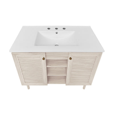 Bron 36" Freestanding Bathroom Vanity in White Oak with 3-Hole Widespread Sink Top