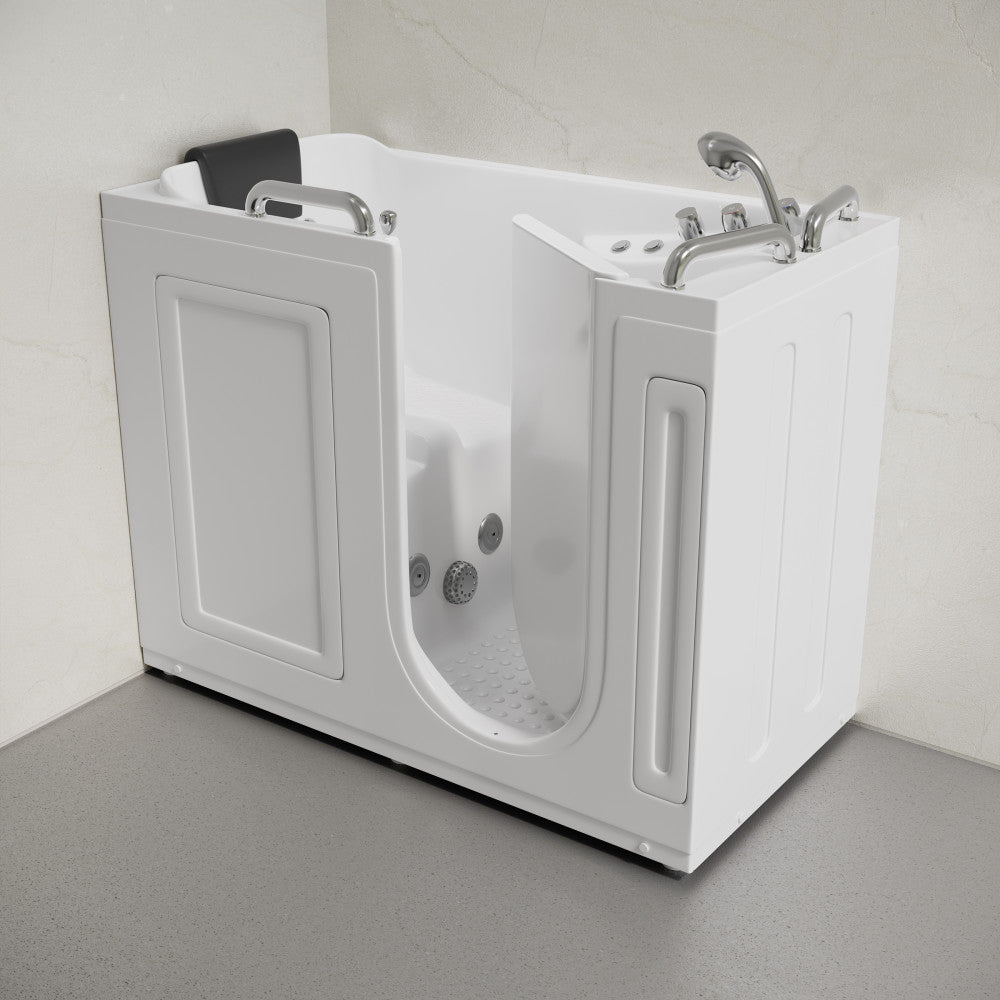 Auvergne 53" x 27" ADA Right Drain Walk-in Soaking Bathtub with Massage Jets in Glossy White, Faucet Set, Drain, Grab Bars, Pillow Included