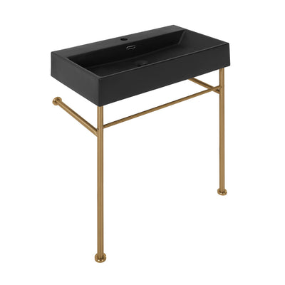 Claire 30 Ceramic Console Sink Matte Black Basin Brushed Gold Legs