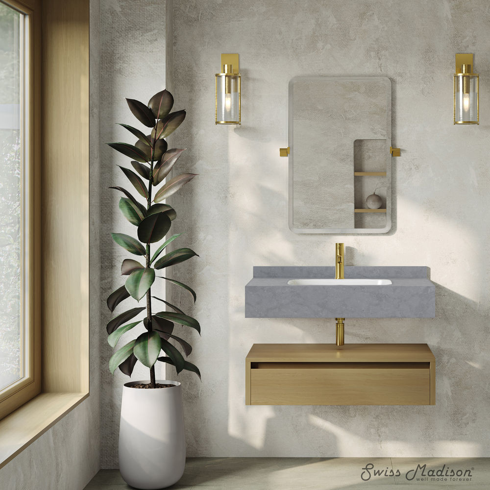 Avancer 36" Wall-Mounted Bathroom Vanity in Natural Oak with Charcoal Gray Sink Top