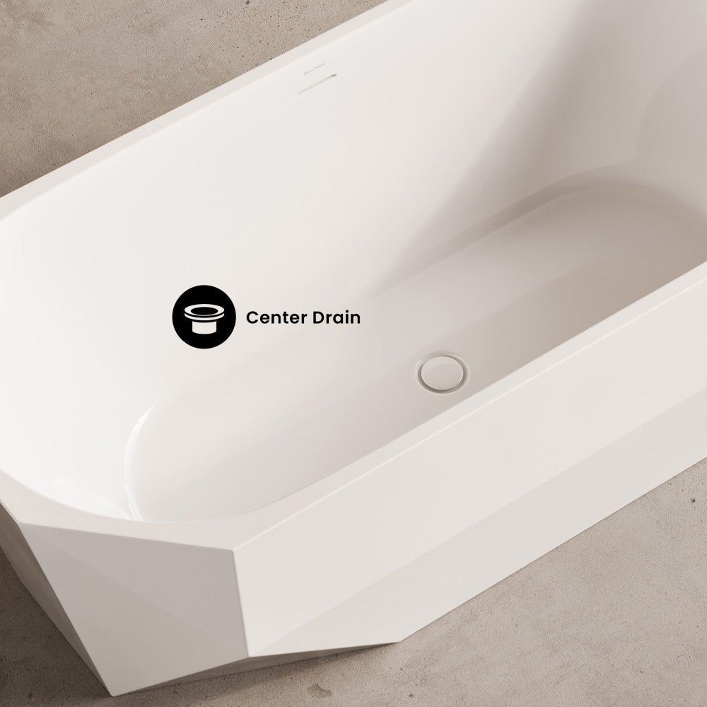 Brusque 67" Diamond Shaped Soaking Freestanding Bathtub in Glossy White, Drain Included