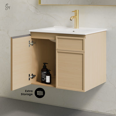 St. Tropez 24" Wall-Mounted Bathroom Vanity in Natural Oak with Sink Top