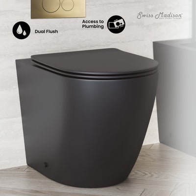 St. Tropez Back-to-Wall Toilet Bundle 0.8/1.6 GPF Dual Flush in Matte Black with Brass Flush Plate