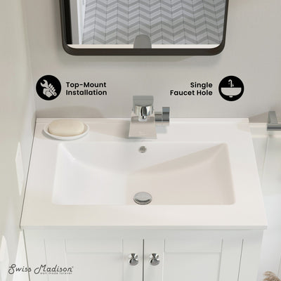 24" Ceramic Vanity Top with Single Faucet Hole