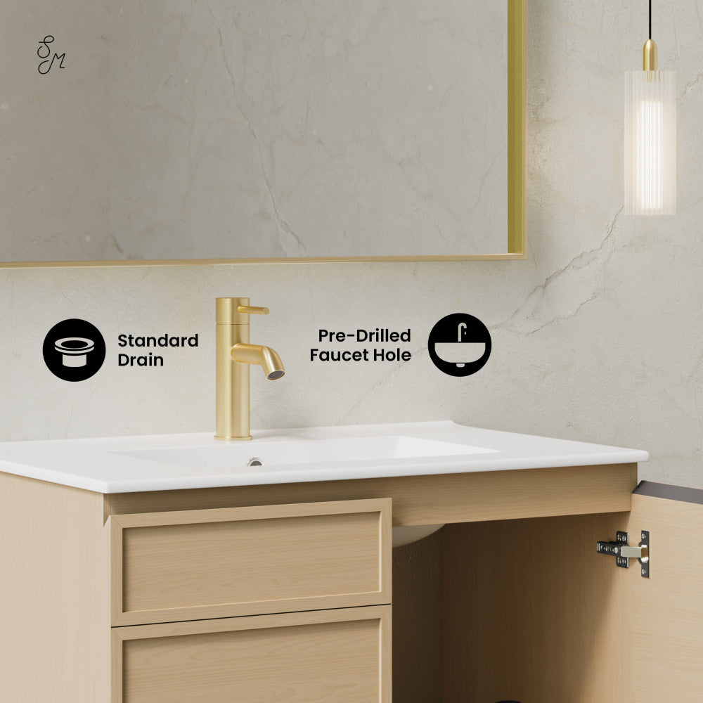 St. Tropez 30" Wall-Mounted Bathroom Vanity in Natural Oak with Sink Top