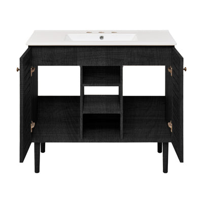 Bron 36" Freestanding Bathroom Vanity in Black Oak with 3-Hole Widespread Sink Top