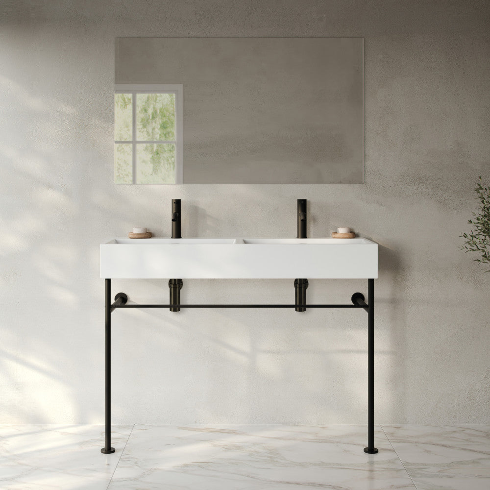 Claire 48" Double Basin Console Sink with Matte Black Legs