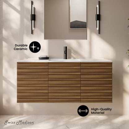 Cascade 48" Wall-Mounted Bathroom Vanity in Brown Oak with Sink Top