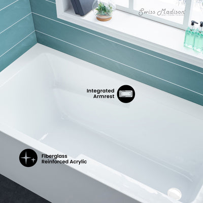 Voltaire 54 x 30 Skirted Right Drain Soaking Apron Bathtub in Glossy White with Integrated Overflow and Armrest, Drain Included