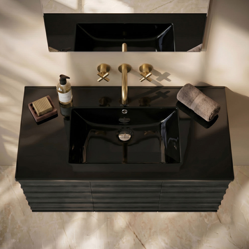 36" Zero Hole Vanity Sink Top in Glossy Black