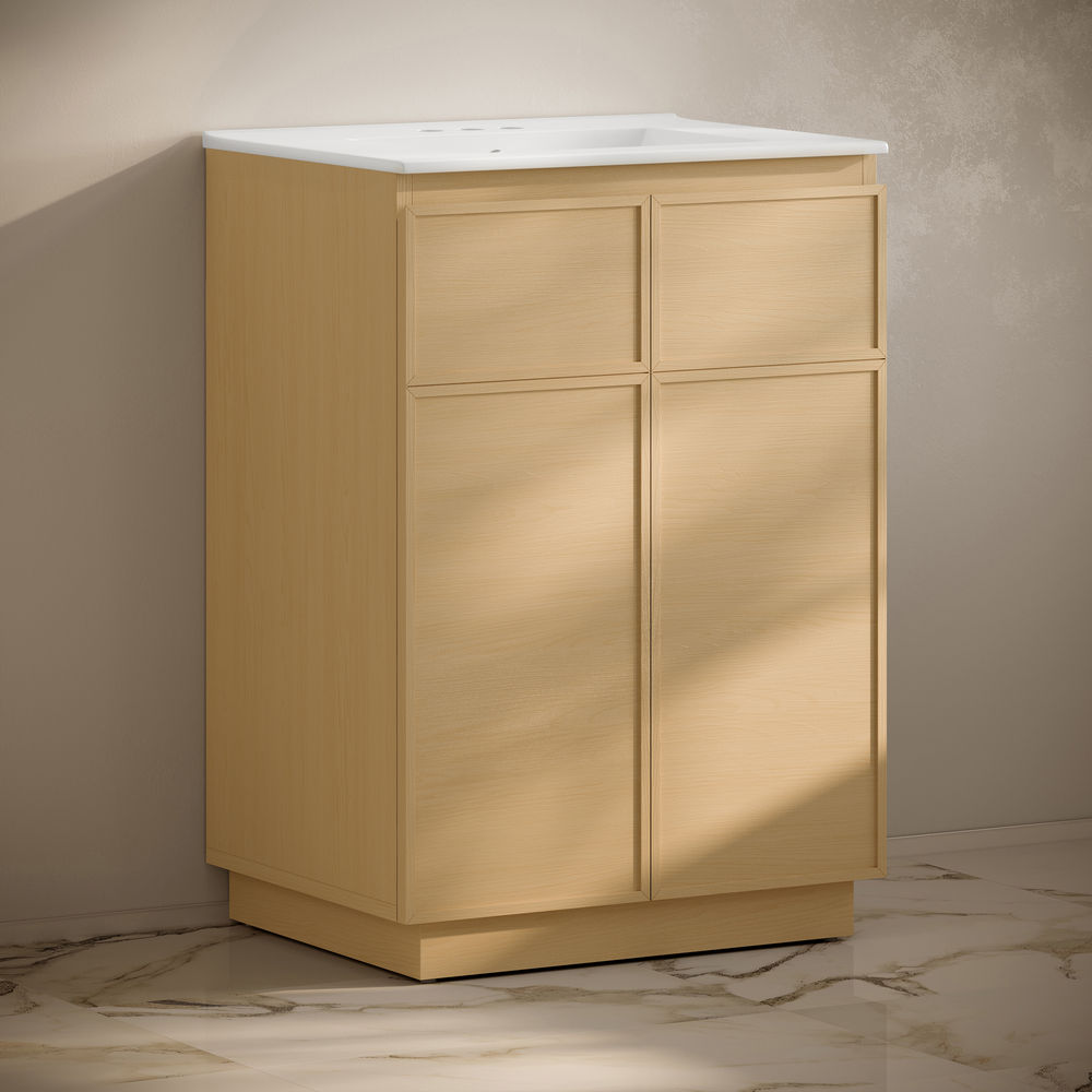 St. Tropez 24" Freestanding Bathroom Vanity in Natural Oak with 3-Hole Centerset Sink Top