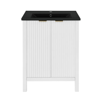 Bastille 24 in. White Bathroom Vanity With Black Ceramic Sink Top