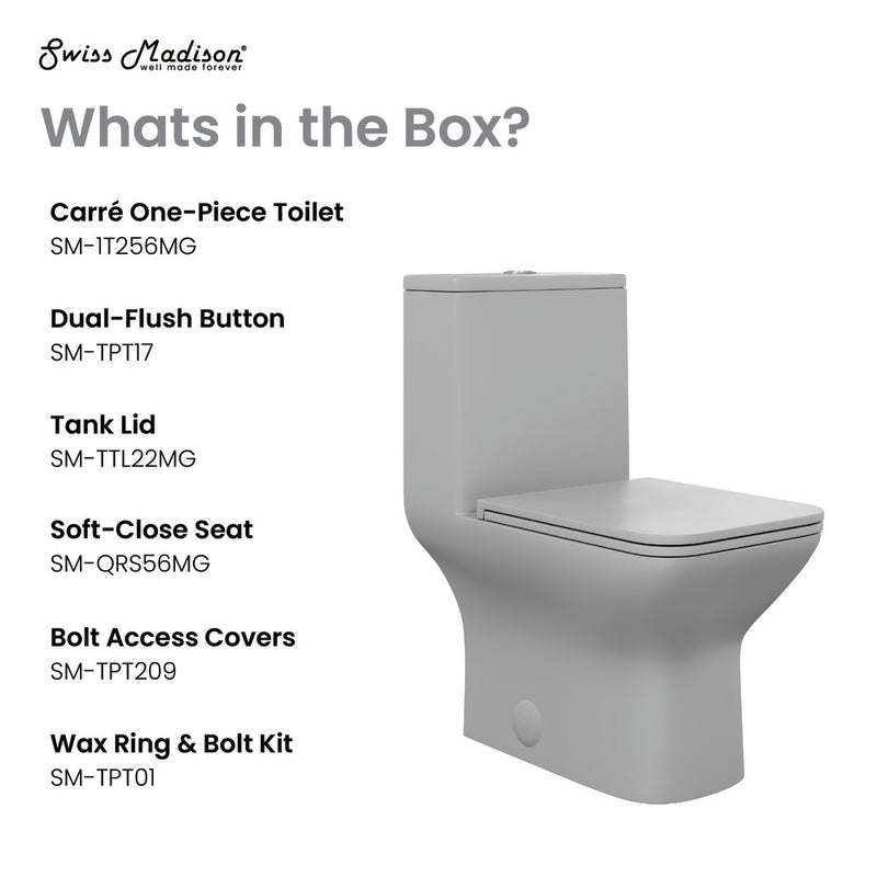 Carre One-Piece Square Toilet Dual-Flush in Matte Grey1.1/1.6 gpf